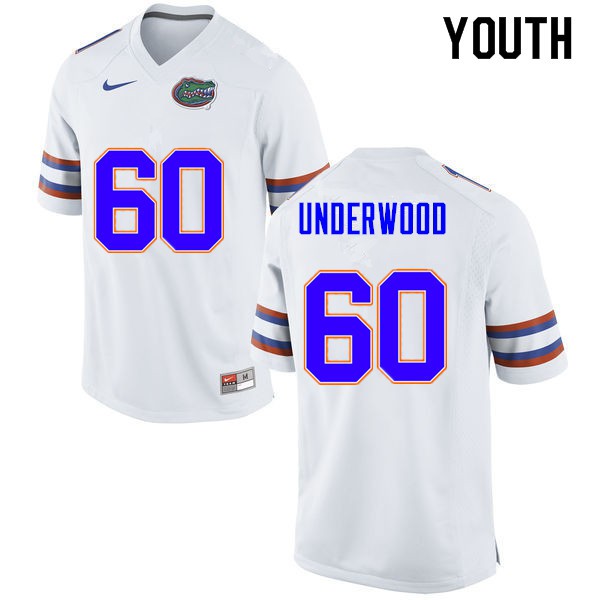 Youth #60 Houston Underwood Florida Gators College Football Jersey White
